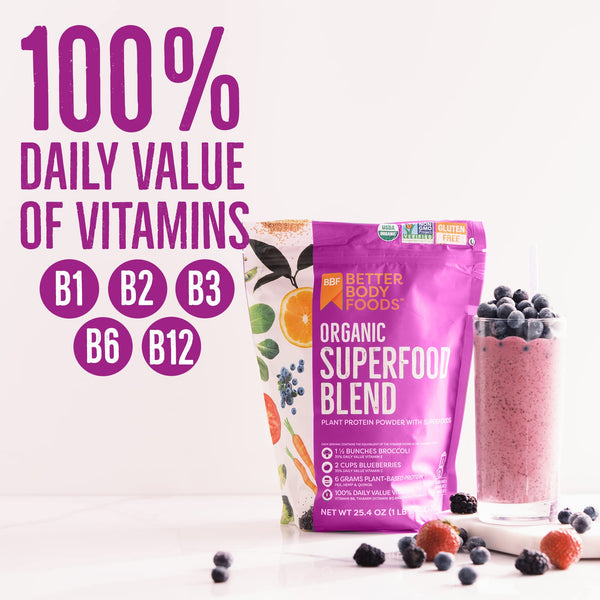 BetterBody Foods Organic Superfood Powder with Protein, Vitamins C, E, and B12 (360 gram)
