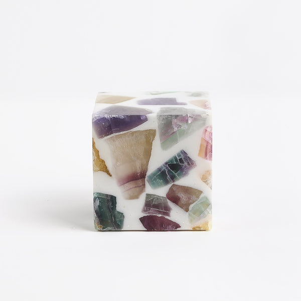 Handmade Fluorite Material: Polystone/, natural ore Weight: 700-800g Size: 7.5*7.5*7.5cm Color: yellow and Green mixed color. Made for parashuteHome.